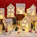 Fovths 35 Pieces Christmas Village Sets Lighted LED Village Houses Accessories with Artificial Fake Snow and Mini Figurine Desktop Ornament Winter Village Buildings for Christmas Home Table Decor