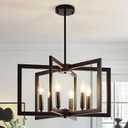 6-Light Black Industrial Chandeliers for Dining Room, Geometric Modern Farmhouse Pendant Lights Fixture, Hanging Metal for Kitchen Island Entryway Foyer Living Room Bedroom