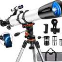 Telescope for Adults High Powered 90mm Aperture 800mm (32X-240X), Refractor Telescopes for Astronomy Beginners with AZ Mount Tripod, Phone Adapter, Carry Bag (80090white)