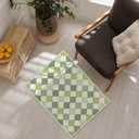 2x3 Checkered Washable Area Rugs Small Carpet Green Doormat for Entryway Bathroom Living Room Bedroom Washing Room Non Slip