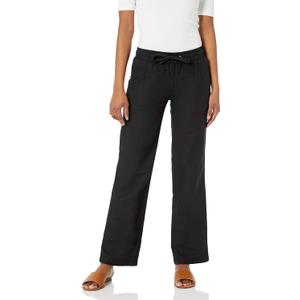 Amazon Essentials Women's Pull On Linen Blend Drawstring Relaxed Fit Wide Leg Pant (XL, Black)