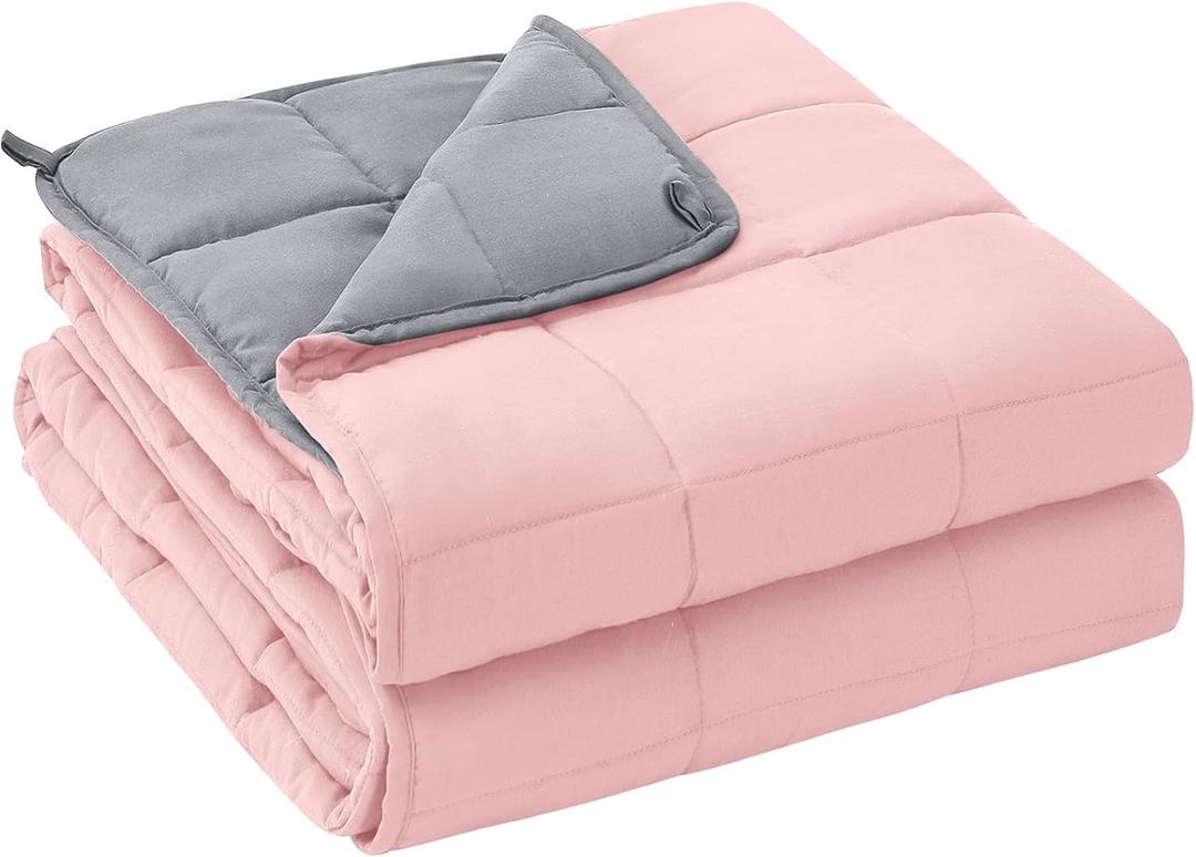 yescool Weighted Blanket for Adults (15 lbs, 60" x 80", Pink Grey) Cooling Heavy Blanket for Sleeping Perfect for 140-160 lbs, Queen Size Breathable Blanket with Premium Glass Bead, Machine Washable