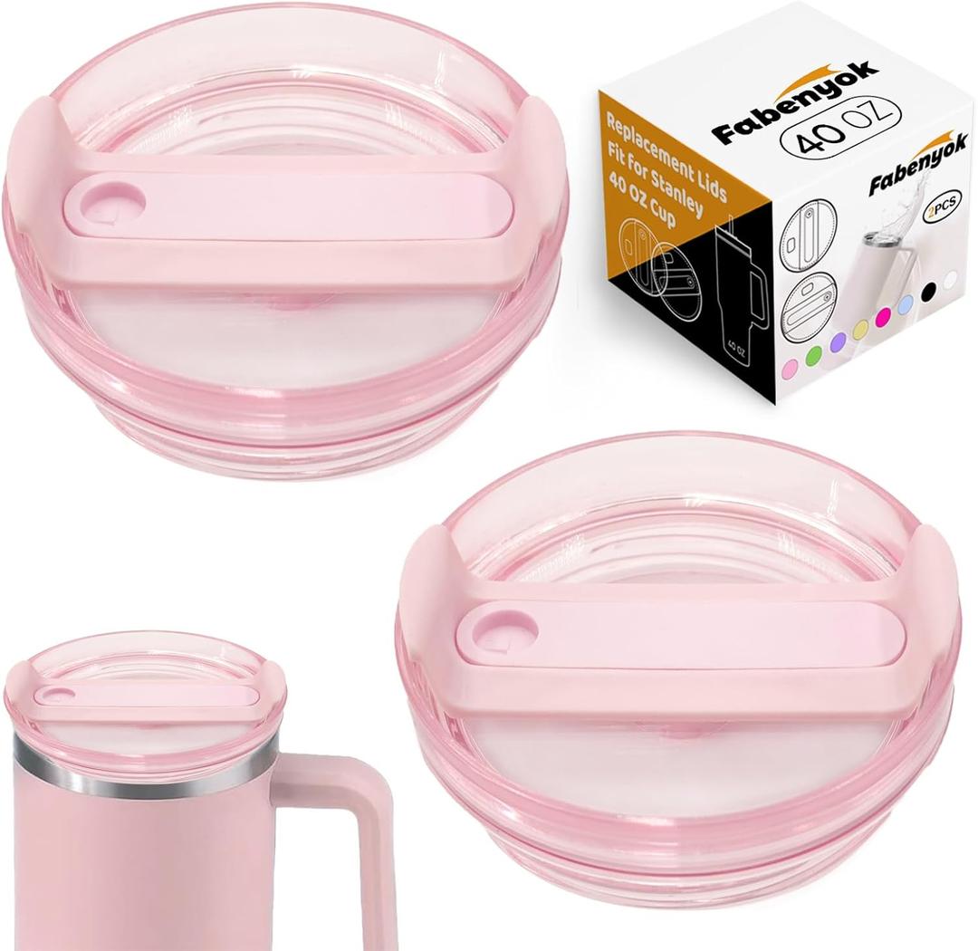 40 OZ Tumbler Lid Replacement Fit for Stanley Cup, 2 Pack Clear Replacement Lids Fit for Stanley Travel Tumbler, Spill Proof Tumbler Covers for Stanley Cup Accessories(Pink)