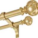 Double Curtain Rods 72-144”(6-12 Feet) for Windows, Fumlyate 1 Inch Diameter Front and 5/8 Inch Back Drapery Rod with Solid Aluminum Brackets, Heavy Duty Telescoping Dual Curtains Poles, Warm Gold
