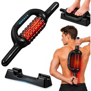 Electric Roller Massager with Red Light, 6-Speed Deep Tissue Massage Roller with Two-Way Rotation, Wireless Muscle Relaxation Roller for Back, Arms, Legs & Feet, for Home & Gym (Ebony Black)