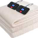 Westinghouse Electric Blanket Queen, Flower Jacquard Heated Blanket Queen Size with 10 Heating Levels and 1-12 Hours Auto-Off, Flannel to Sherpa Reversible, Machine Washable (84" x 90", Beige)