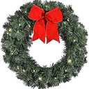 Artificial Pre-Lit Balsam Pine Christmas Wreath with Red Bow, 16 Inches, Battery Operated with Timer, Pack of 3