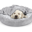 JOEJOY Small Dog Bed Cat Bed with Hooded Blanket, Cozy Cuddler Luxury Puppy Pet Bed, Donut Round Calming Anti-Anxiety Dog Burrow Cave Bed - Anti-Slip Bottom and Machine Washable 23 inch