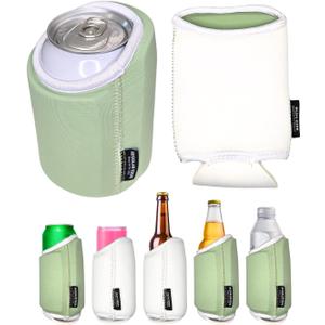 TahoeBay Universal Blank Can Coolers (8-Pack) Neoprene 4 in 1 Insulated Sleeves Fits 12 oz Beer Cans and Bottles, Slim, 16oz Drinks, Water, Blanks for Sublimation, Vinyl, DTF (Sage/White)