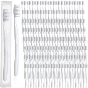 Tessco 500 Pcs Disposable Toothbrushes Individually Wrapped Soft Bristle Tooth Brush Set Travel Toothbrushes Bulk for Adults Oral Hygiene Dental Care Camping Guestroom Hotel (White)