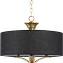 Kira Home Alondra 20" Modern 3-Light Drum Chandelier + Black Fabric Shade, Adjustable Height, Warm Brass Finish