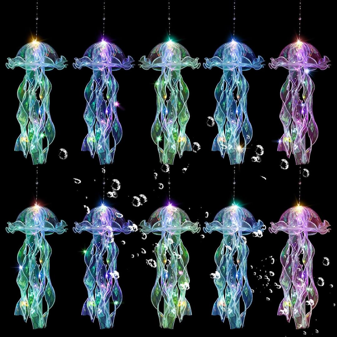 Jellyfish Decor, 10 Pcs Jellyfish Lanterns - Hanging Jelly Fish Decoration for Mermaid Theme Party & Under The Sea Party Decorations, Birthday Gift Supplies for Women Girls Baby (5 Colors) (Yellow, Pink, Purple, Blue, Green)