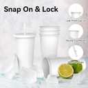 24 oz Plastic Cups With Lids and Straws, Sturdy & Food-Safe Iced Coffee Cups With Lid, Plastic Tumbler Reusable, Drinking Cups for Cold Drinks, Milkshakes, Smoothies - White(24 Sets) (EXP 12/31/36)