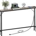 Tohomeor 5.9" Skinny Behind Sofa Console Table with Charging Station 47.2" Narrow Long Behind Couch Table with Power Outlets USB Ports Thin Entry Table for Entryway Living Room Hallway Retro Grey (L-47.27xW-5.91)