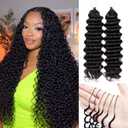 Feather Crochet Human Hair 20 Inch Deep wave Human Crochet Hair for Black Women, Miracle Knots Crochet Human Hair Extensions, Pre-Separated 50g, Reusable – #1B Natural Black