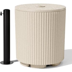2-in-1 Outdoor Umbrella Side Table, Umbrella Base with Hole, Beige
