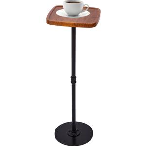 Drink Table, Small Pedestal Side Table, Cocktail Martini Tables Drink Stand, Modern Square Tiny Accent End Table with Metal Base for Small Spaces Living Room Bedroom Office Bar (Brown) (Nature)