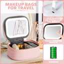 Mini Makeup Bag with Led Mirror, Small Travel Make up Bag 3 Light Modes Adjustable Brightness, for Women Organizer Cosmetic Bag, Portable Travel Train Toiletry Bag, for Pool Parties Work Touch-Ups (EXP 09/24/32)
