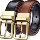 Beltox Mens Belts Reversible Leather 1.25 Wide 1 for 2 Rotate Buckle Gift Box (34-36, Antique Gold Buckle With Black/Lt Brown Belt)