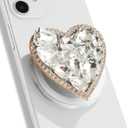 OnTheGrip Compatible with Magsafe Cute Cubic Diamond Heart Shape Design Collapsible Mobile Phone Grip Stand Holder for Smartphone Tablet Cell Phone Accessory (Gold Big)
