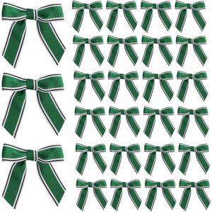 30 Pcs St. Patricks Day Ribbon Bows 4 Inch Green Clover Bow Shamrock Holiday Bows for Gift Wrapping, Cake Pops, Treat Bags (Green White Black)