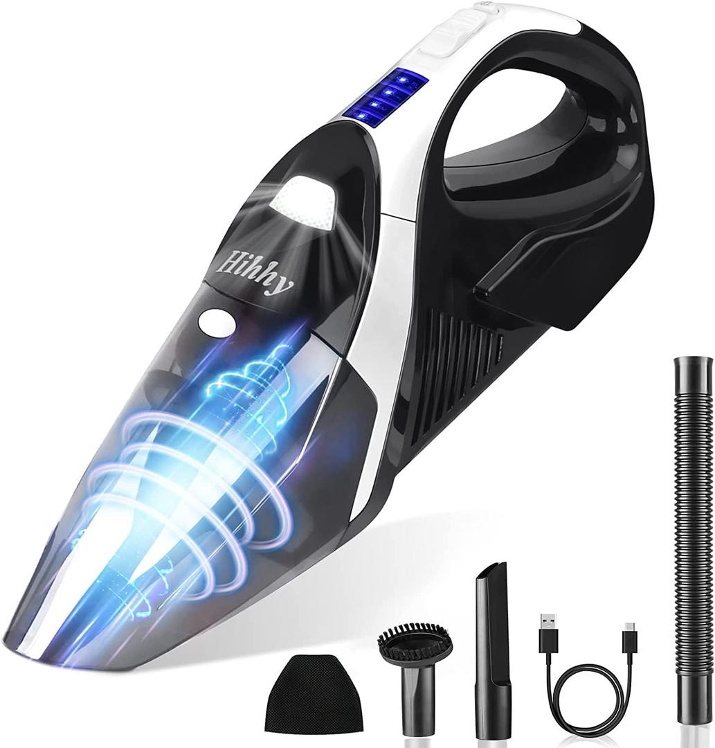 Hihhy Handheld Vacuum Cordless, Car Vacuum with 9 Kpa Strong Suction, Wireless Hand held Car Vacuum Cleaner with LED Light and USB-C Charging, Mini Vacuum for Carpet, Pet Hair, Office, Car and Home