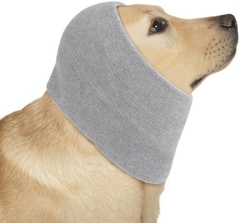COMFPET Thickened Ear Wraps for Dogs, Dog Snood for Ear Hematoma, Pet Ear Muffs for Anxiety Relief Noise Bath, Ear Cover The Grooming & Force Drying, Calming Dog Neck and Ear Warmer, Ear Care(Gray, L), Set of 4