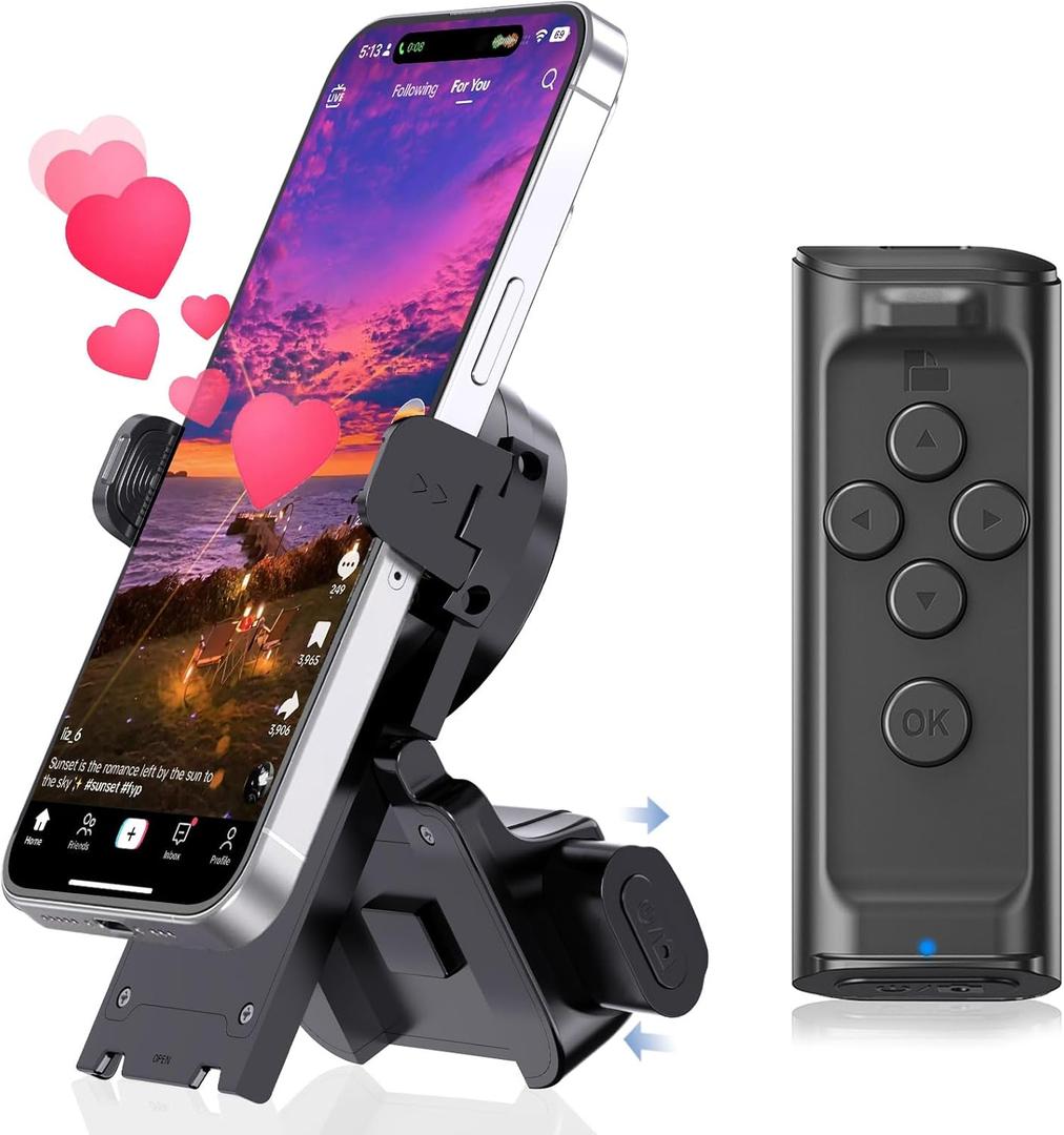 Remote Control Scrolling for Tiktok with Phone Stand,Page Turner for Kindle App E-Book,Bluetooth Camera Shutter Remote for iPhone, Android,iOS,iPad,Tablet (Black)