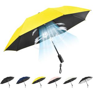 Foldable Umbrella with Fan, USB Rechargeable Cooling Umbrella with Fan, Portable Multifunctional Sun Travel Umbrella for Fishing, Golfing (Yellow)