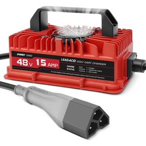 EPOWREY 15 AMP Golf Cart Charger for 48 Volt EZGO RXV & TXT with 3 Pin Triangular Plug-Lead Acid Battery