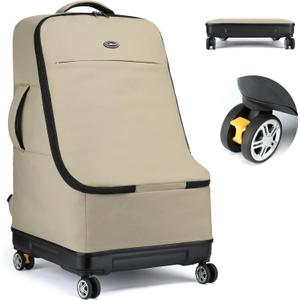 TUGUAN Car Seat Travel Bag for Airplane with Spinner Wheels, Infant Car Seat Bags for Air Travel with Hard Bottom, Padded Car Seat Backpack, Large Car Seat Storage Bag for Airport Check, Brown