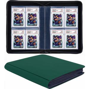 40 Pockets Graded Card Binder, Toploading PSA Slab Holder Album, PU Leather Graded Card Storage Binder, Premium 4 Pocket PSA Card Binder Album with Sleeves (Green)
