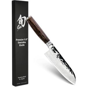Shun Premier 5.5" Santoku Knife, Handcrafted and Hand-Sharpened Japanese All Purpose Knife, VG-MAX Core with Damascus Stainless Steel Cladding, Pakkawood Handle, Versatile Japanese Cutting Tool