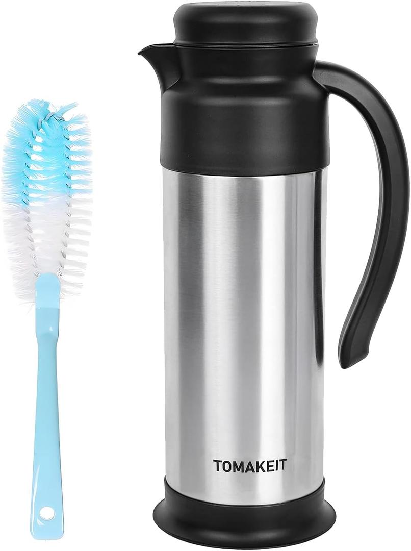 Creamer Pitcher for Coffee,1L/34 Oz Thermal Coffee Carafe,Stainless Steel Coffee Carafes for Keeping Hot and Cold,Double-Wall Design,12-Hour Hot & Cold,Leak-Proof, Portable for Travel,Camping,Office (33.8 Ounces)