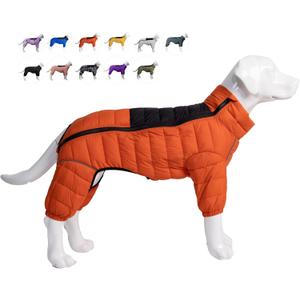 Orange S Warm Dog Vest, 4 Legs Covered Windproof Reflective Waterproof Outdoor Dog Snow Jacket - Zippered Adjustable Sizes for Small to Large Dogs (S (11inch Back))
