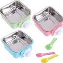 kathson 3PCS Crate Dog Bowl Hanging Cage Food Bowl Stainless Steel Removable Pet Food Spoon Water Feeder Bowls Coop Cup for Puppy Cat Bird Rabbit
