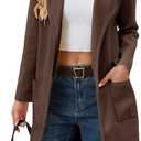 Alaster Queen Women's Open Front Fall Cardigan Long Sweater Knit Winter Coatigan Jacket Cardigan Coats with Pockets (X-Large, Brown)