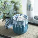 Vintage Qtip Holders - Bathroom Canisters Storage Organization, Ceramic Jar for Cotton Ball, Swab, Rounds, Floss Picks, Hair Clips, Qtip Holder for Room Decor Aesthetic, Farmhouse Bathroom, Deep Blue