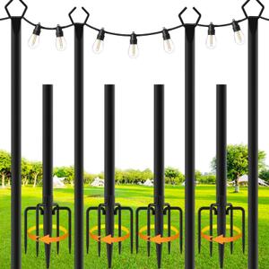 String Light Poles for Outside Metal Poles for Outdoor String Lights, Stand Poles for Deck, Garden, Patio, Wedding, Backyard, Christmas Party 4 Pack
