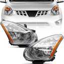 Headlights Assembly Compatible with 2008-2013 Nissan Rogue | 2014 2015 Nissan Rogue Select, Halogen Head Lights with Clear Lens Chrome Housing - LH+RH