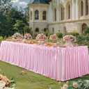 21ft Length Pink Satin Table Skirt for Rectangle Tables-Wrinkle Resistant Ruffle Table Skirting Glitter Desk Cover Skirt for Baby Shower Birthday Party Wedding Banquet Dining Table Decorations