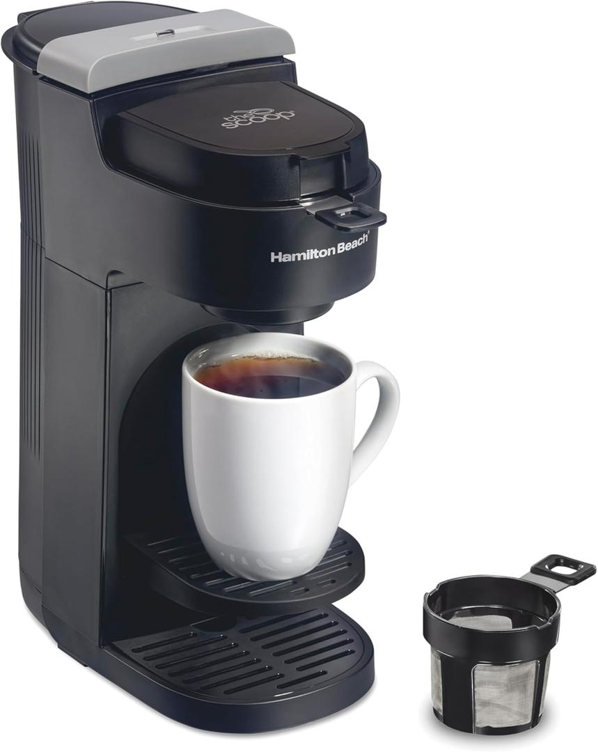 Hamilton Beach The Scoop Single Serve Coffee Maker & Fast Grounds Brewer for 8-14oz. Cups, Brews in Minutes, Black (47620), Next Gen (Black)