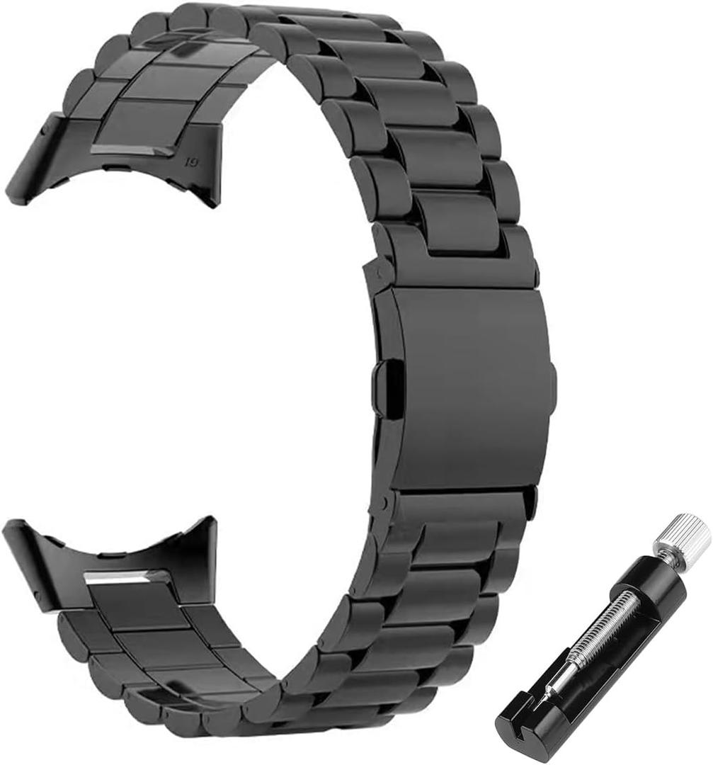 Stainless Steel Bands Compatible with Google Pixel Watch 4/3 45mm 41mm Watch 2 Watch1 Replacement Wristband Men (Black)