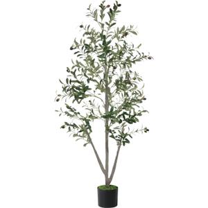 Olive Tree,5FT Faux Trees Indoor with Moss and Planter,Artificial Plants Indoor Faux Olive Tree with Realistic Trunk and Lifelike Fruits, Fake Tree for Home Office Living Room Decor