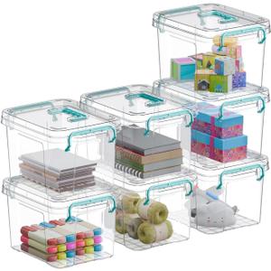 Covetree 7 Pack Small Storage Bins Plastic Storage Container Stackable Box with Lids,with Handle Clear Plastic Container for Suitable for Storing Snacks, Tools, Cosmetics, Toys