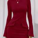 PRETTYGARDEN Womens Fall Long Sleeve Mini Dress 2025 Trendy Boat Neck Bodycon Knit Elegant Short Party Formal Dresses (Red, XL)