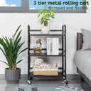 HDANI 3 Tier Rolling Cart Shelves,Heavy Duty Multifunctional Metal Frame-Supports 22 Lbs Per Tier,Rolling Cart with 2 Lockable Wheels for Home,Office,Kitchen,Bathroom,Bedroom,Black, Small