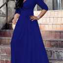 LightlyKiss Plus-Size Maxi Dresses for Women African Summer 3/4 Sleeves Beach Sundress with Pockets (Blue, XL)