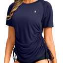Soothfeel Women's Swim Shirt UPF 50+ Short Sleeve Rash Guard SPF UV Sun Protection Swimming Swimsuit Bathing Suit Top Only (Medium, Navy)