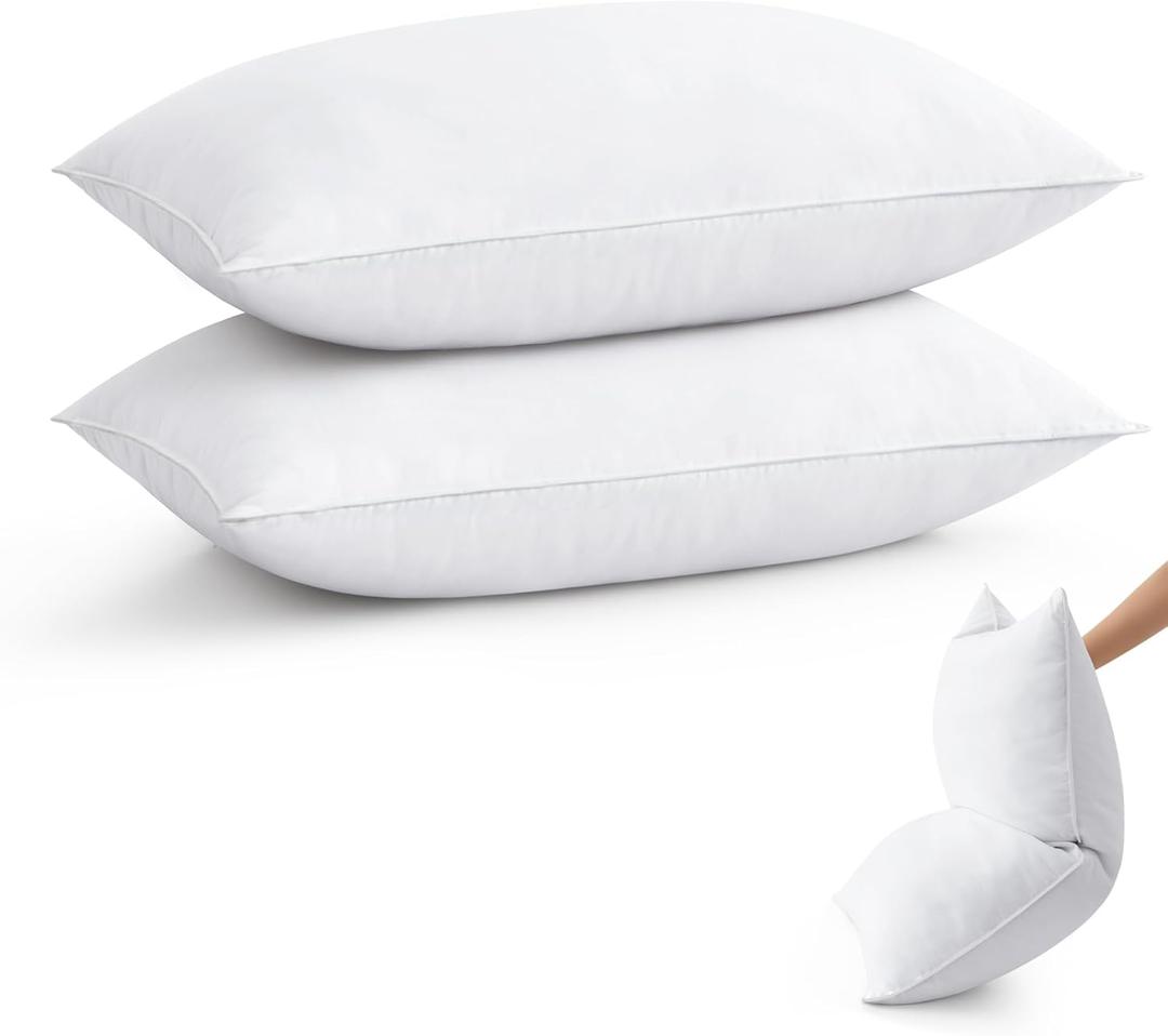 puredown Goose Feather Down Pillows Standard Size Set of 2, Soft Fluffy Luxury Hotel Collection Bed Pillow for Back, Stomach or Side Sleeper.